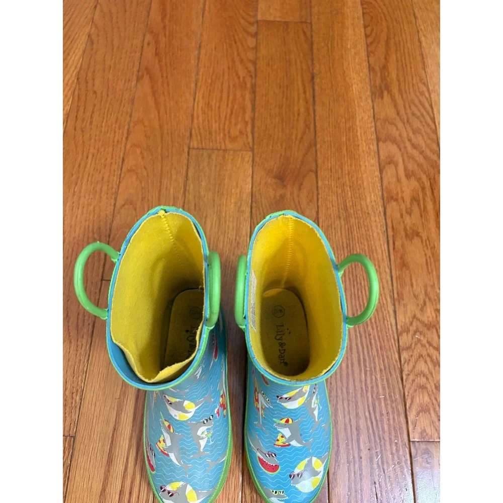 Lily & Dan Kids Shark Print Rubber Rain Boots Blue Green Size 11/12 47160